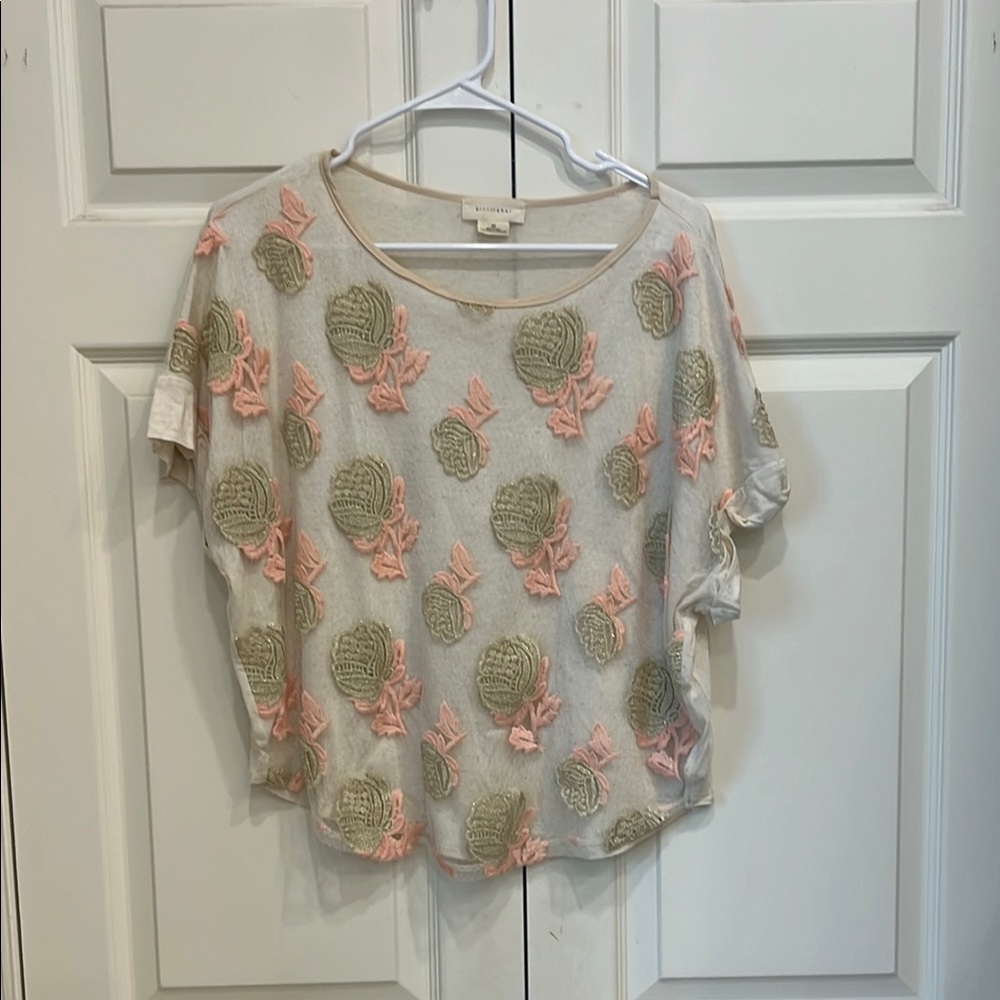 Anthropologie Cream and White Boxy Blouse